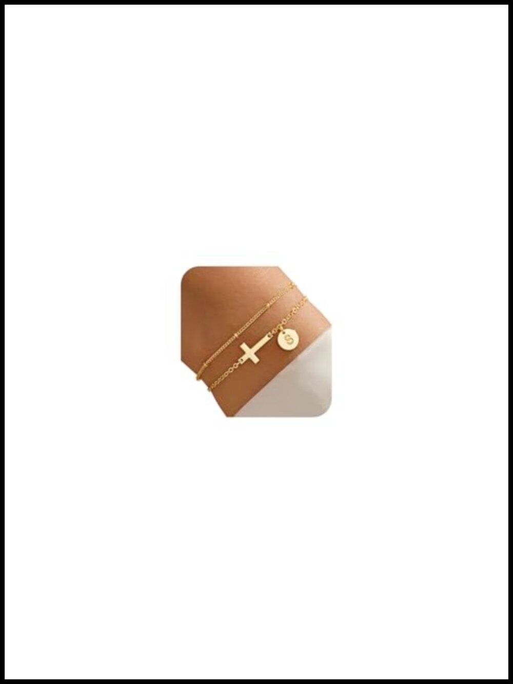 Gold Plated Initial Cross Bracelet Adjustable Layered Chain Christian Gift